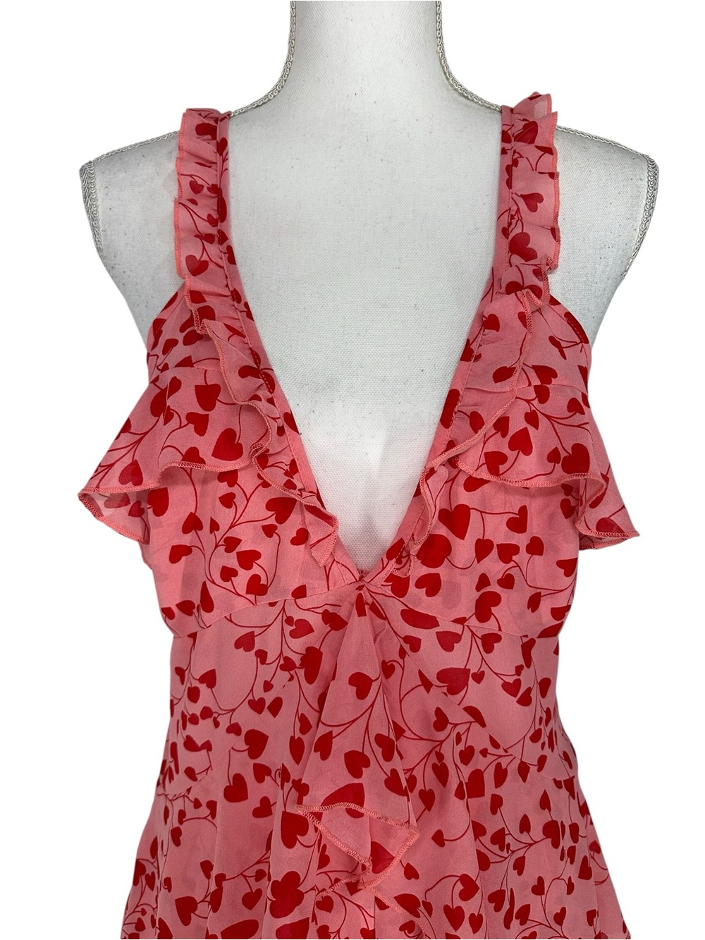 NASTY GAL / Pink & Red Heart Ruffle Romper / Size 8 / New Without Tags / Fairy - Picture 2 of 10